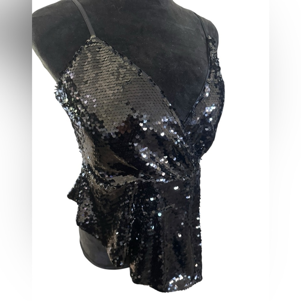 VENUS Black Sequin Asymmetrical Camisole, Size 12 - Picture 3 of 7